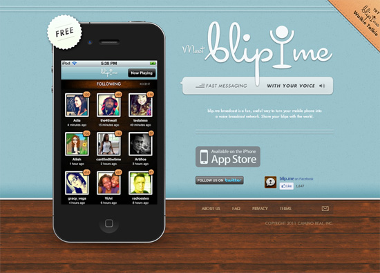 iOS app website design: blip.me