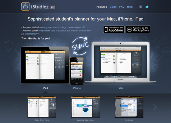 iOS app website design: iStudiez Pro