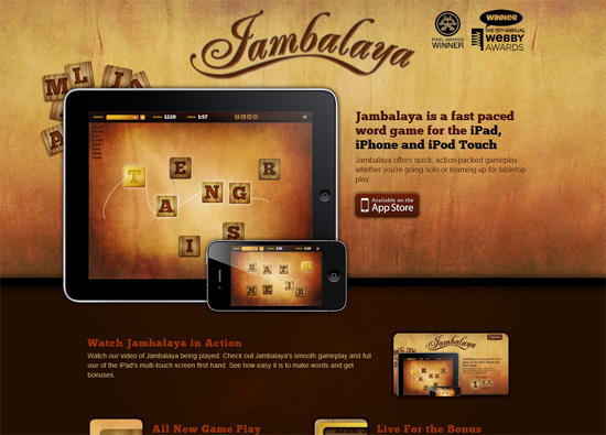 iOS app website design: Jambalaya