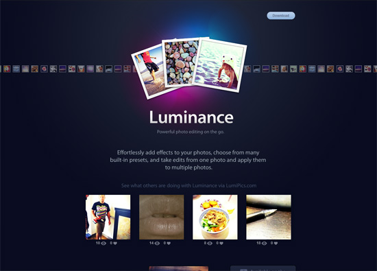 iOS app website design: Luminance
