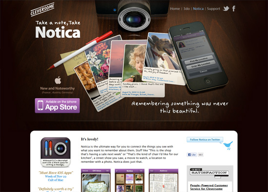 iOS app website design: Notica