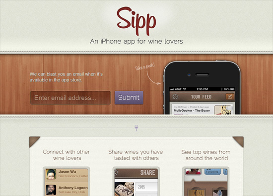 iOS app website design: Sipp
